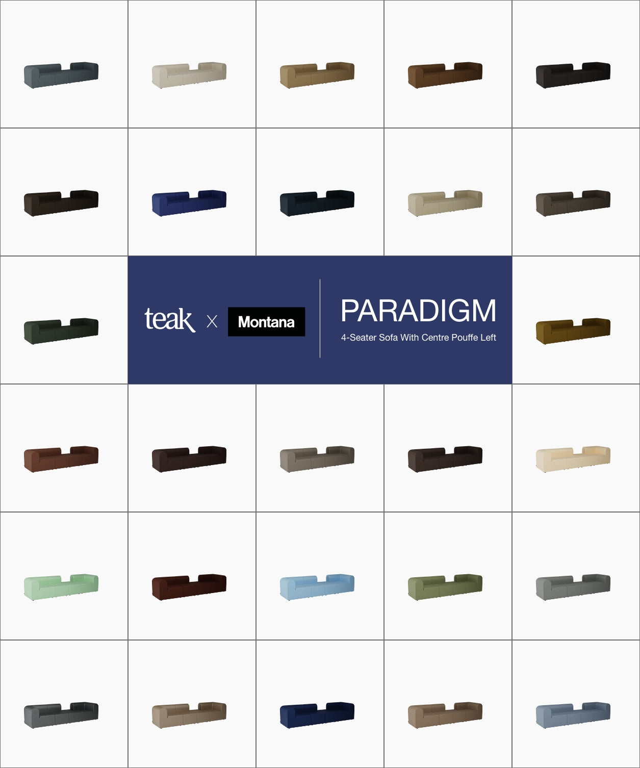 Paradigm 4-seater Sofa Centre Pouffe Left